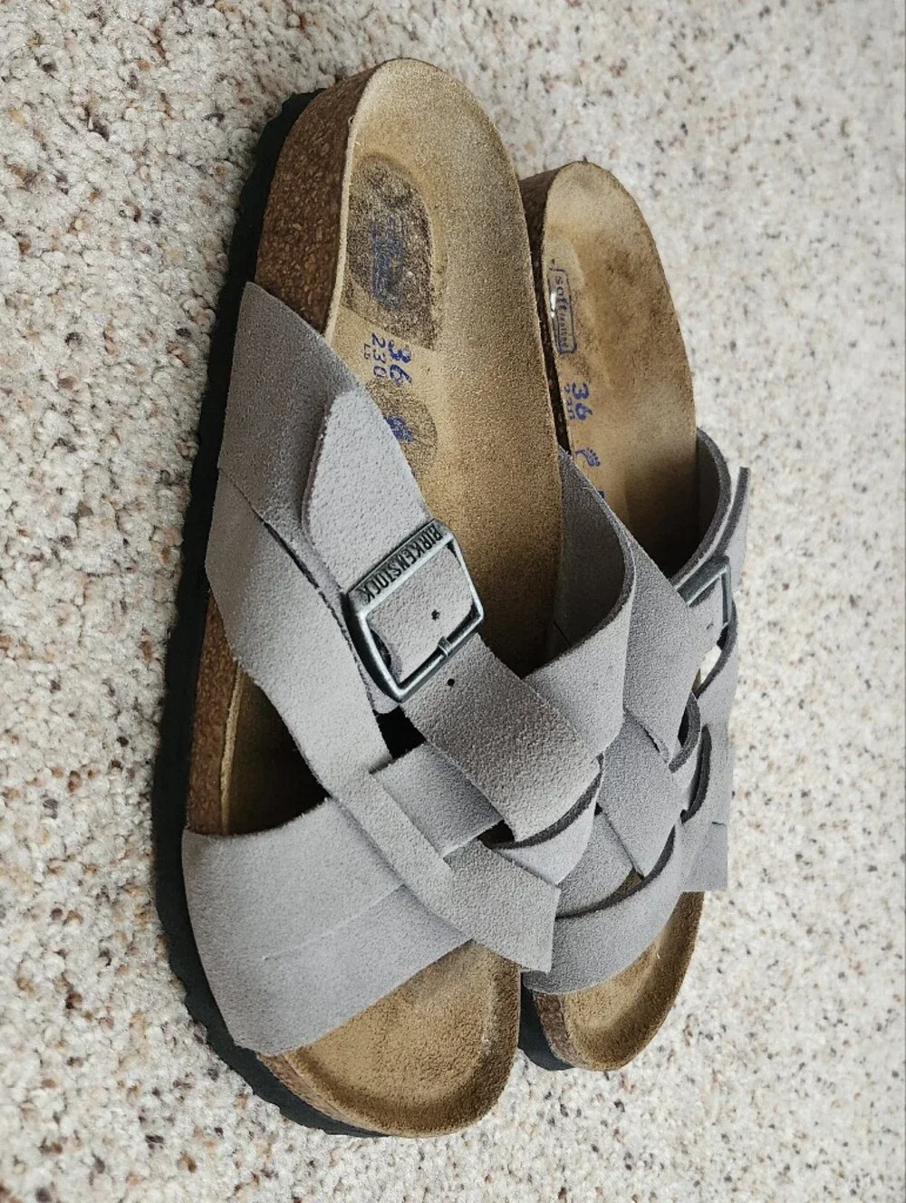 Birkenstock Women's Woven Suede Slide Sandals in Gray